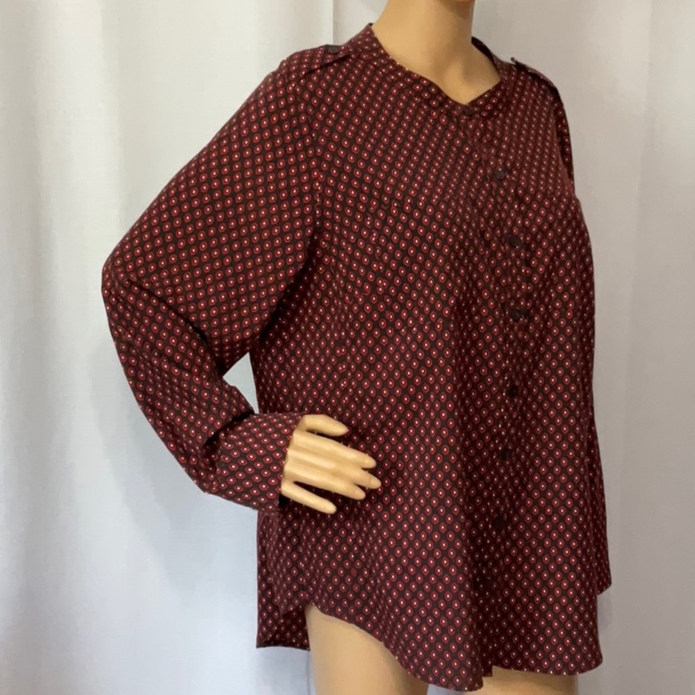 Apt. 9 Red Long Sleeve Casual Button Down Shirt Women’s Top Size 0X - Picture 5 of 12